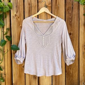 Anthropology Neutral 3/4 Sleeve Cotton Blouse